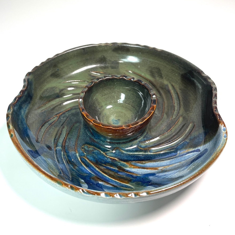 Handmade Pottery Chip and Dip Dish Bowl